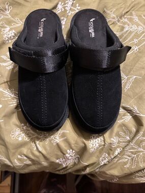 Koolaburra Black Suede Slip-On Clogs with Wide Strap